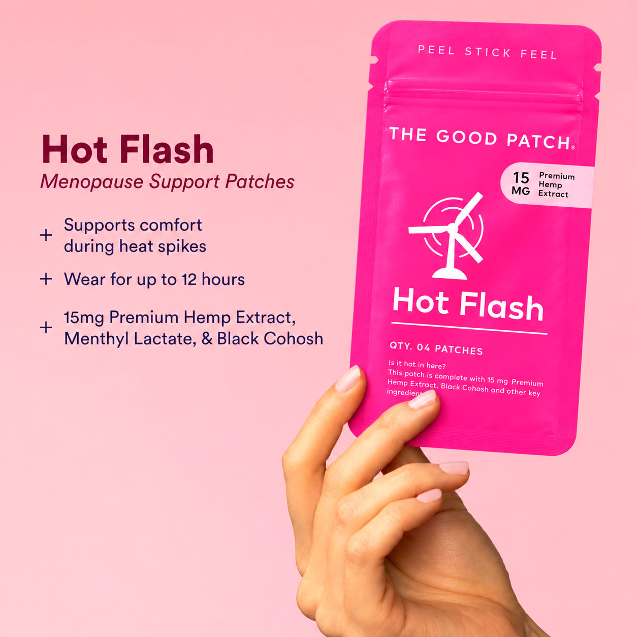 The Good Patch, Hot Flash Hemp Patch, Isolate THC-Free, 4ct, 60mg CBD