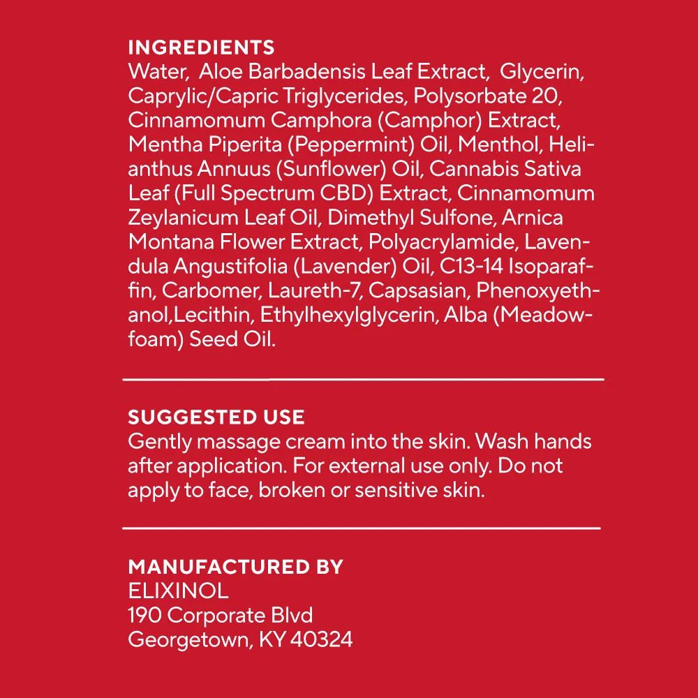 Elixinol, Active CBD Cream, Full Spectrum, 3.4oz, 750mg CBD