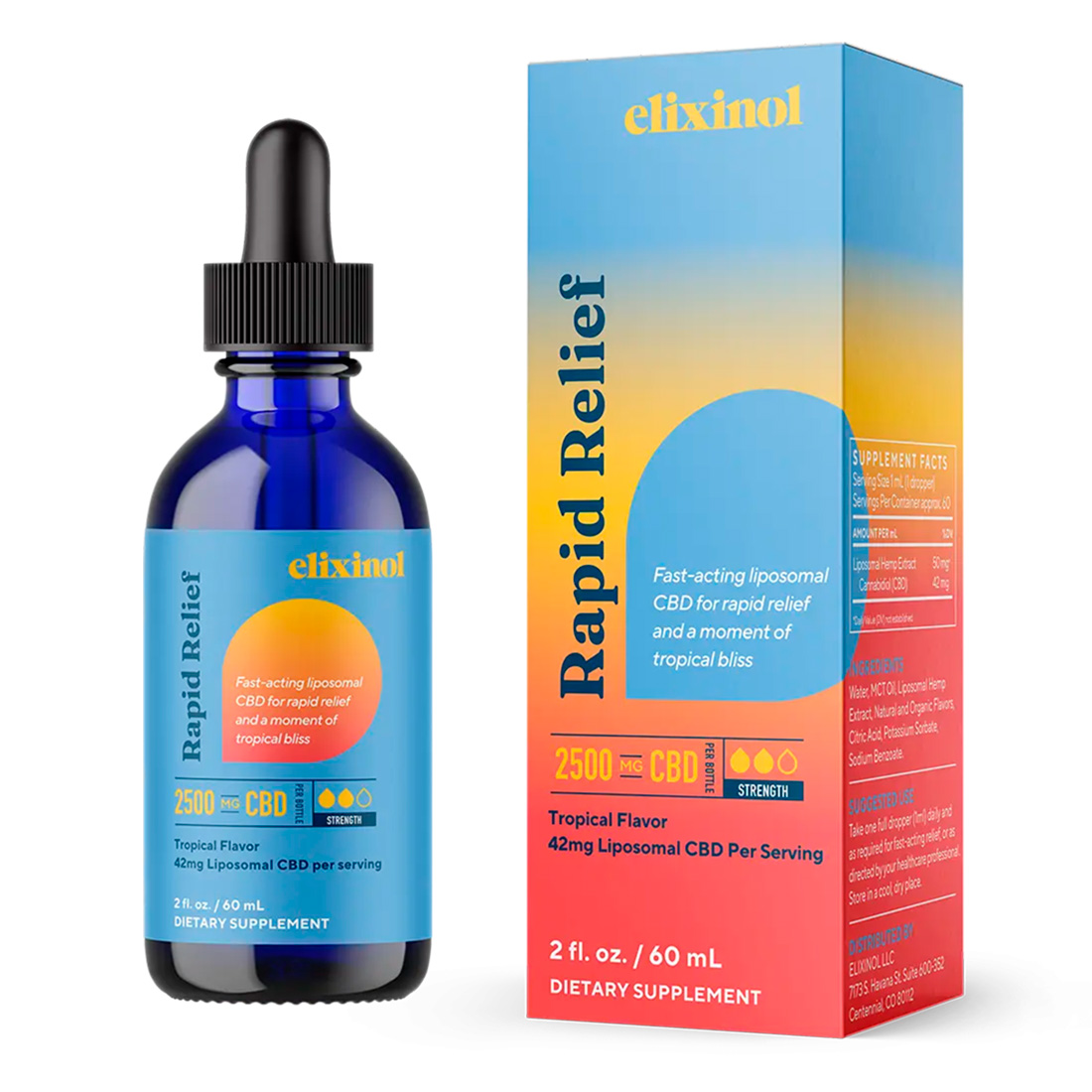Elixinol, Rapid Relief CBD Liposome, Full Spectrum, 2fl oz, 2500mg CBD