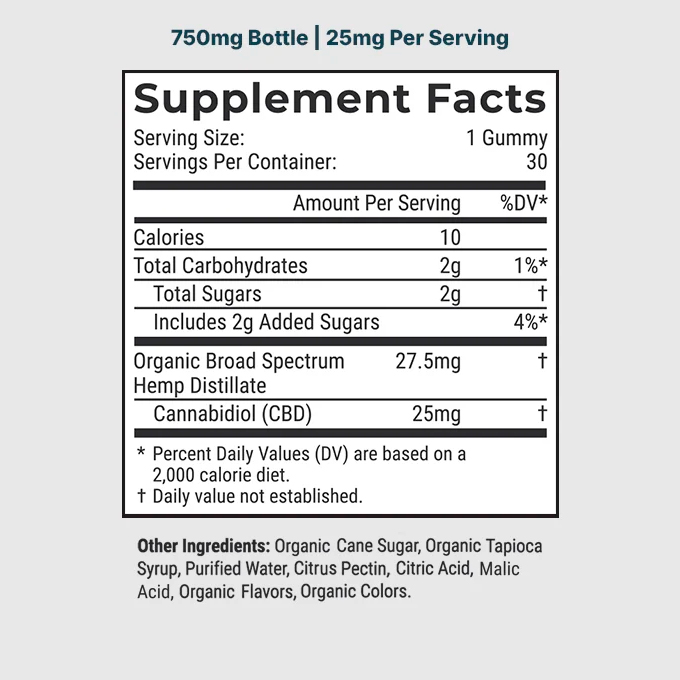 Joy Organics, CBD Gummies, Sour Apple, Broad Spectrum THC-Free, 30ct, 750mg CBD 1