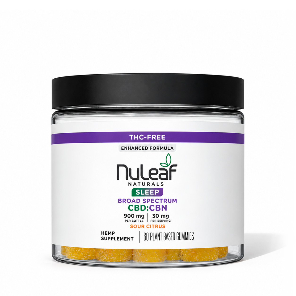 Nuleaf Naturals, CBN, CBD Gummies, Sour Citrus, Broad Spectrum THC-Free, 60ct, 300mg CBN + 600mg CBD